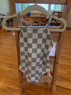 Rylee + Cru Checkerboard One-Piece Swimsuit in Sage and White